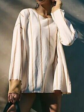 Free People FP Movement Home Game Stripe Layer Top In Ivory And Gold Size Medium